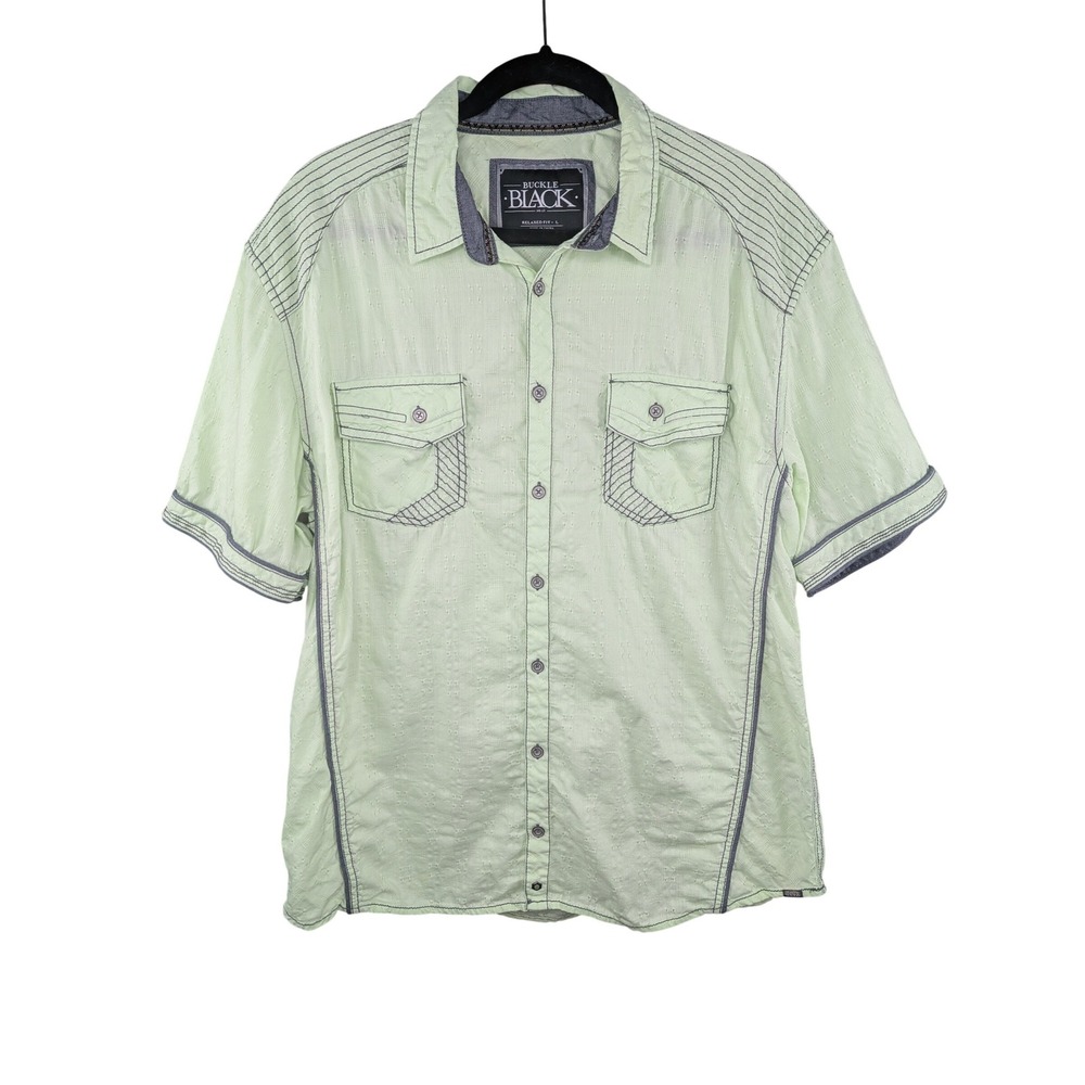 Buckle Black Mens Shirt L Green Short Sleeve Relaxed Fit Western Cotton Cowboy